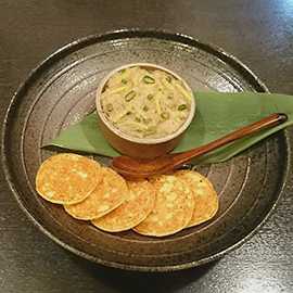 鴨のリエット・そば粉のブリーニ添え